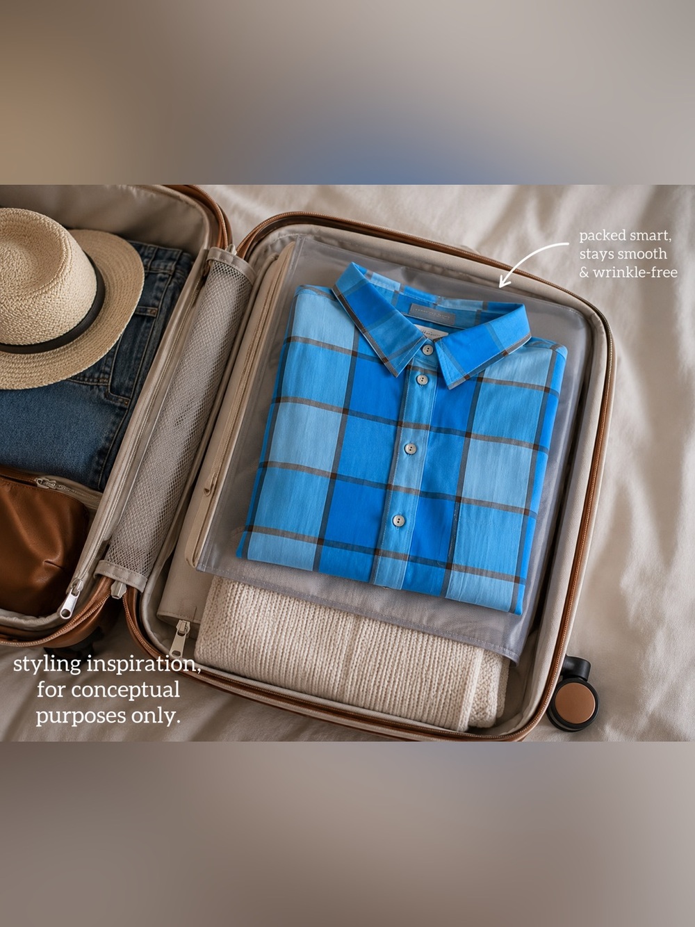 Shirt-Foxcroft Blue Windowpane Button-Down Shirt Wrinklefree - Picture 9 of 9